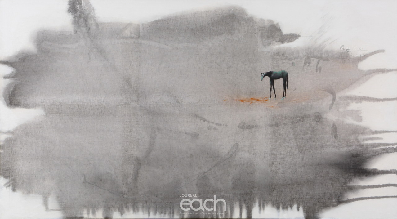 신무릉도원도-명상, 천에먹,아크릴,244X135cm.2017