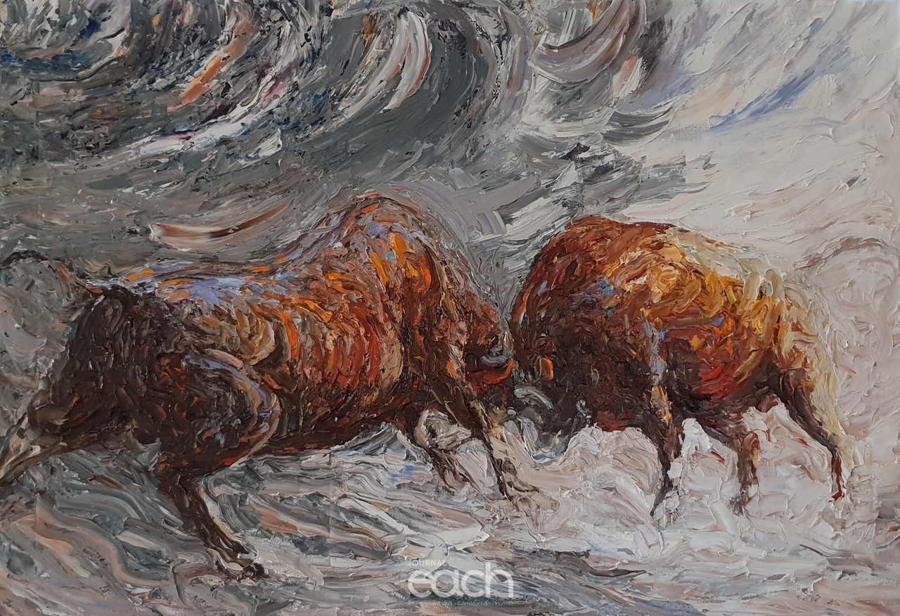 황소들의 투혼 Oil on Canvas of Knife 162x130.3cm 2019