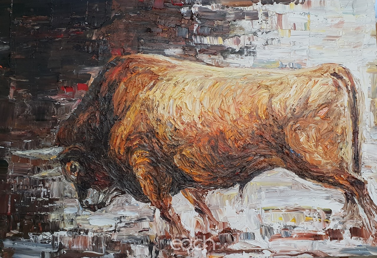 칡소의 다짐 Oil on Canvas of Knife 162x130.3cm 2019