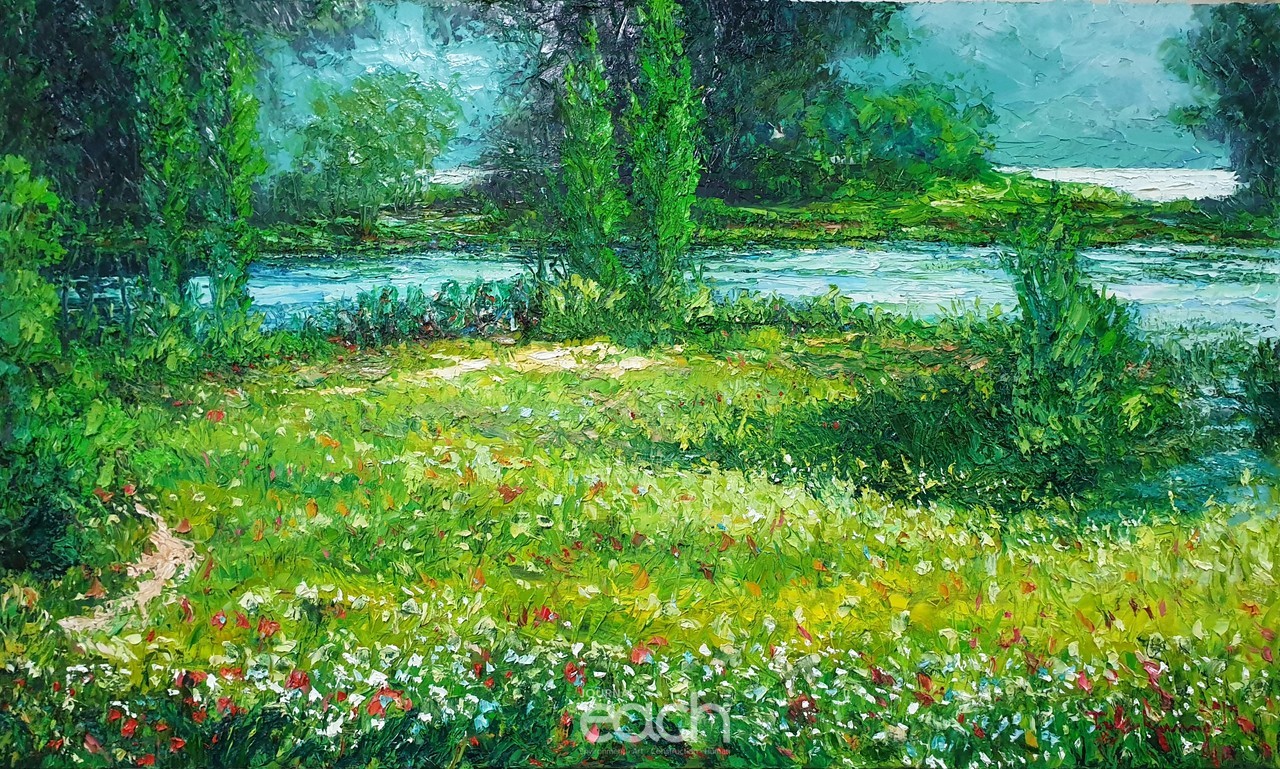 봄의 서정 Oil on Canvas of Knife 162x97cm 201