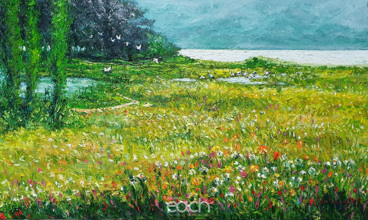 봄의 서정2 Oil on Canvas of Knife 162x97cm 2019