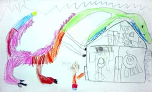 [그림3] 커다란 공룡이 집을 삼키고 있는 그림