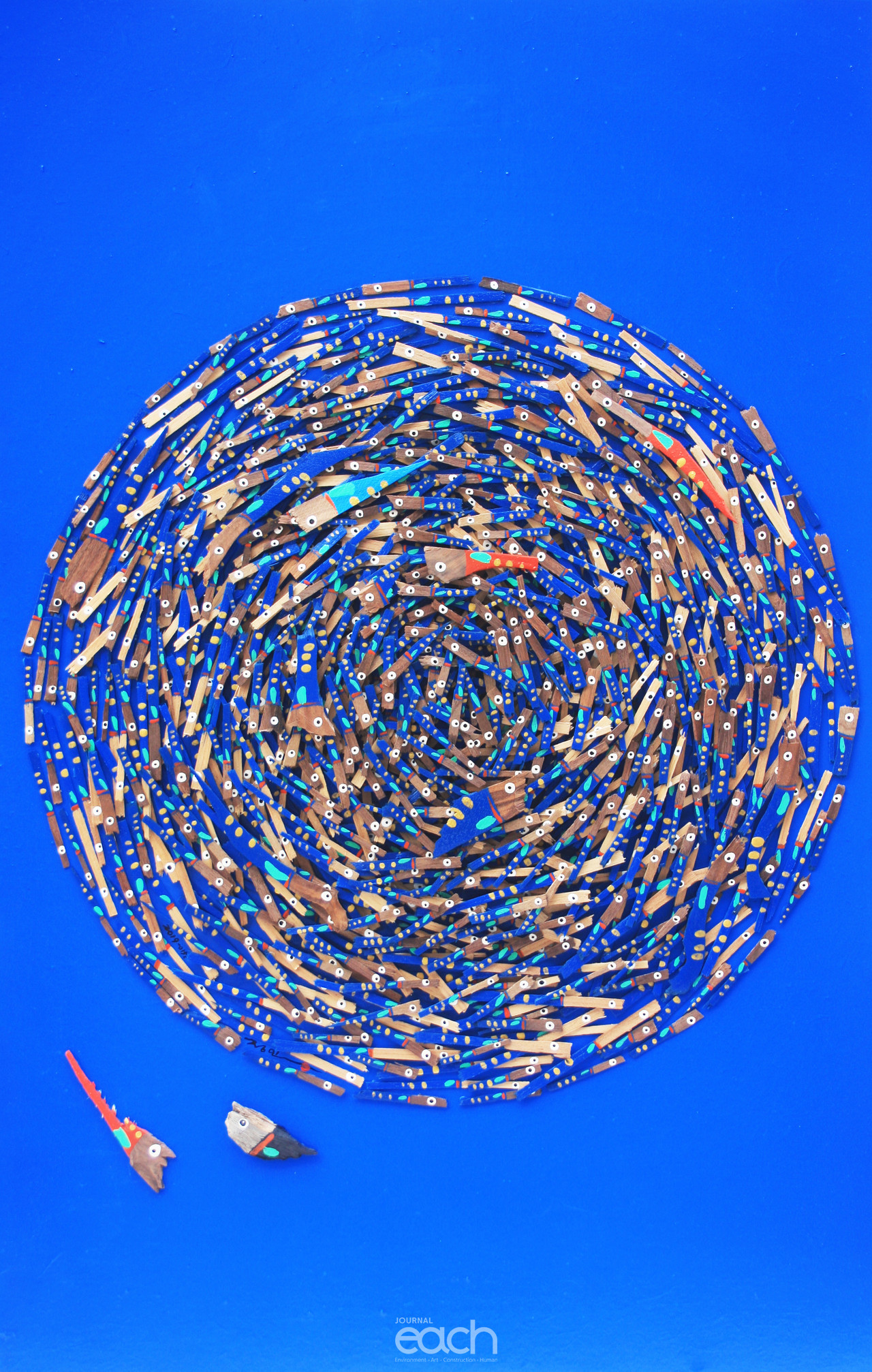 FISH2019-015C-가로50~세로79cm-장지에 호두나무 조각, 아크릴릭-2019년작