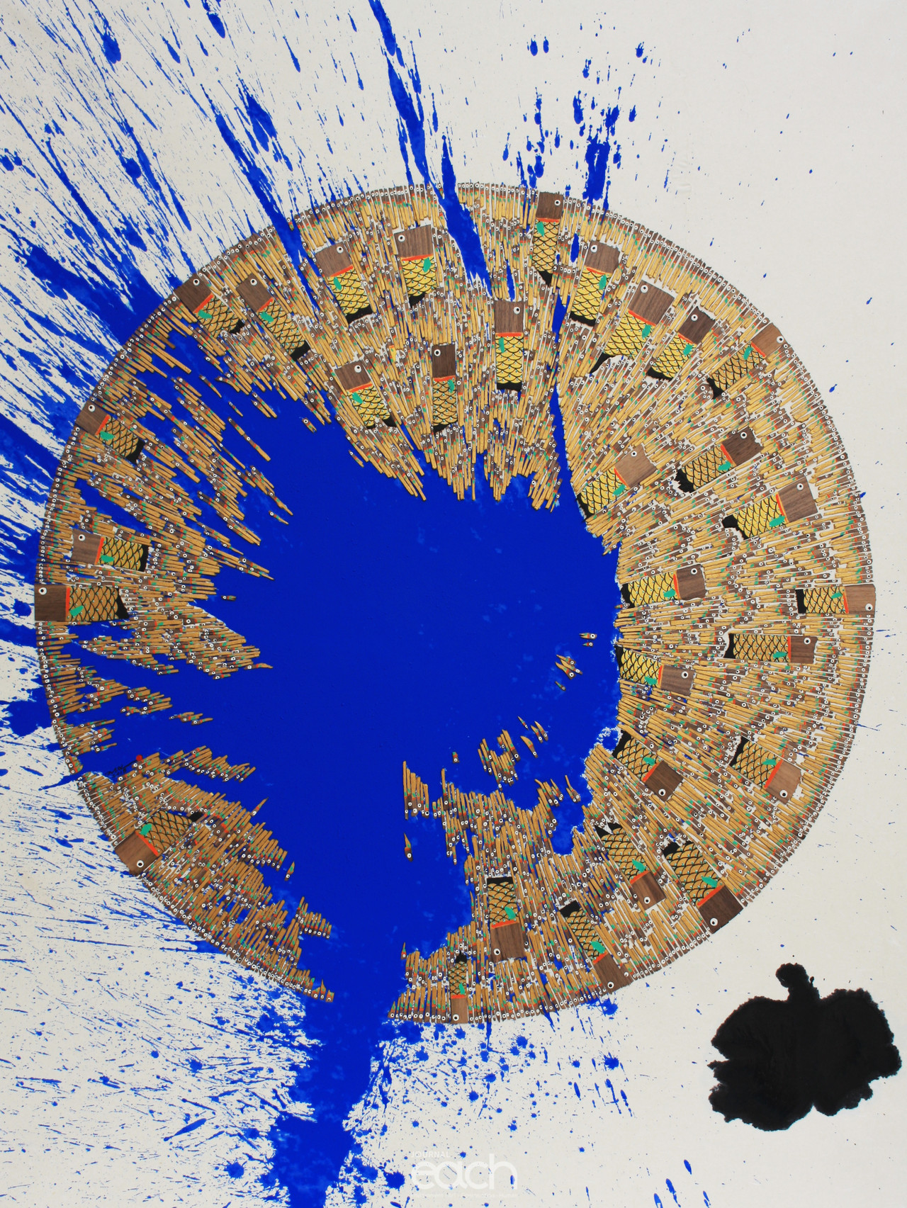 GOLD FISH-가로122~세로163cm-장지에 호두나무 조각,아크릴릭-2018