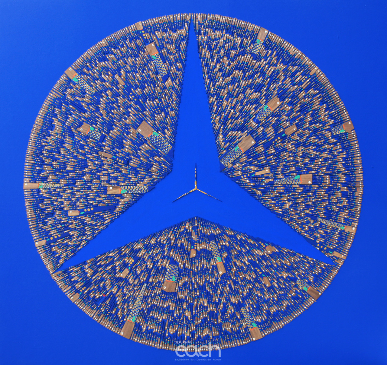 하늘,땅, 바다-가로130~세로122cm-장지에 호두나무 조각, 아크릴릭-2018년작