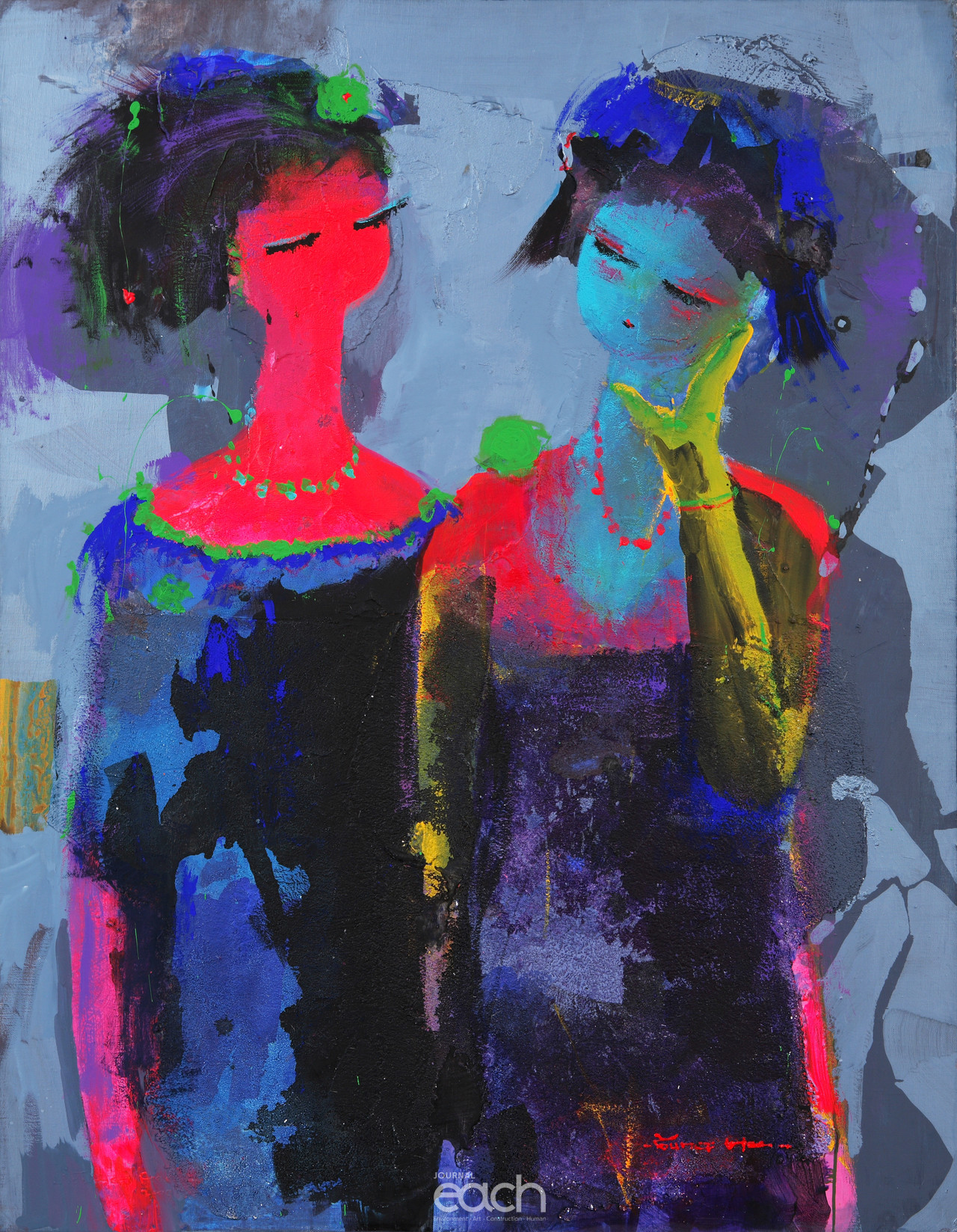 23그녀-자매 116.8+91.0. Mixed media..2014