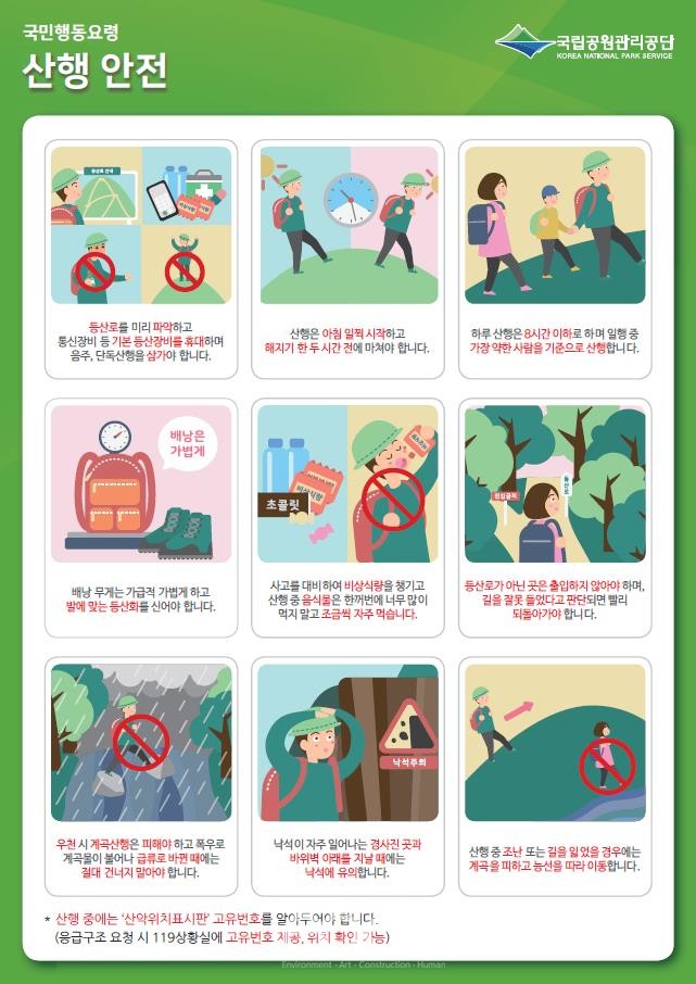 산행 시 국민행동요령 (자료제공 : 행정안전부)