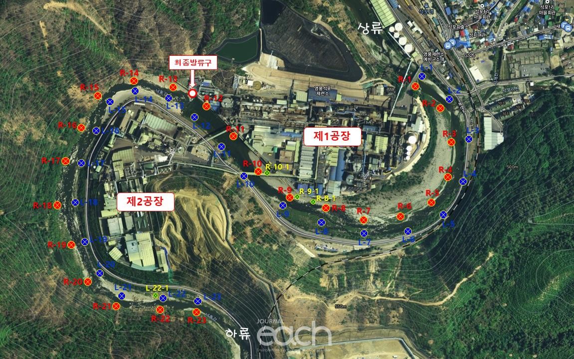 영풍석포제련소 주변 하천수 모니터링 지점 (자료제공 : 환경부)