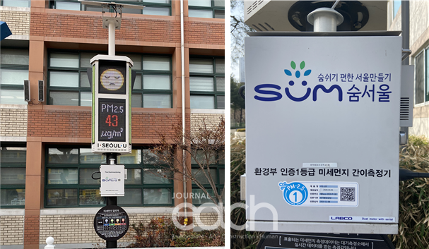 (좌) 미세먼지 알리미 신호등, (우) 미세먼지 간이측정기(자료제공 : 서울특별시)