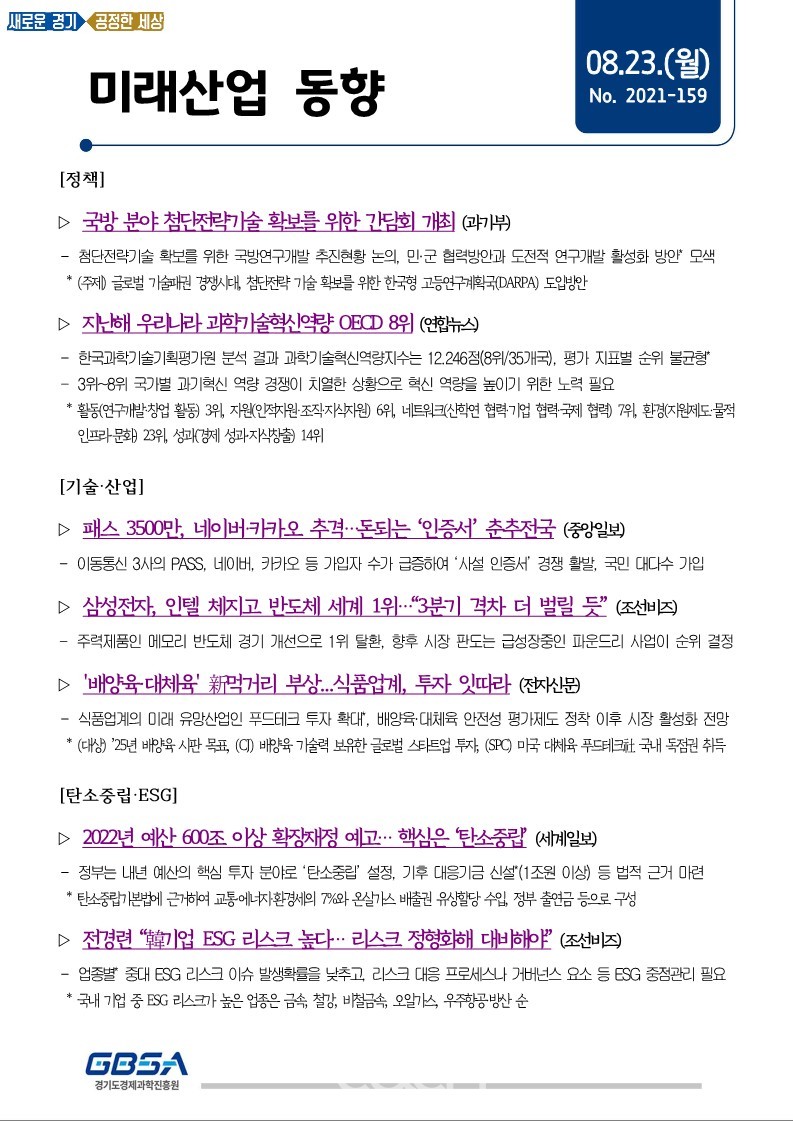 미래산업 동향 경과원 (정책연구실)(자료제공 : 경기도)