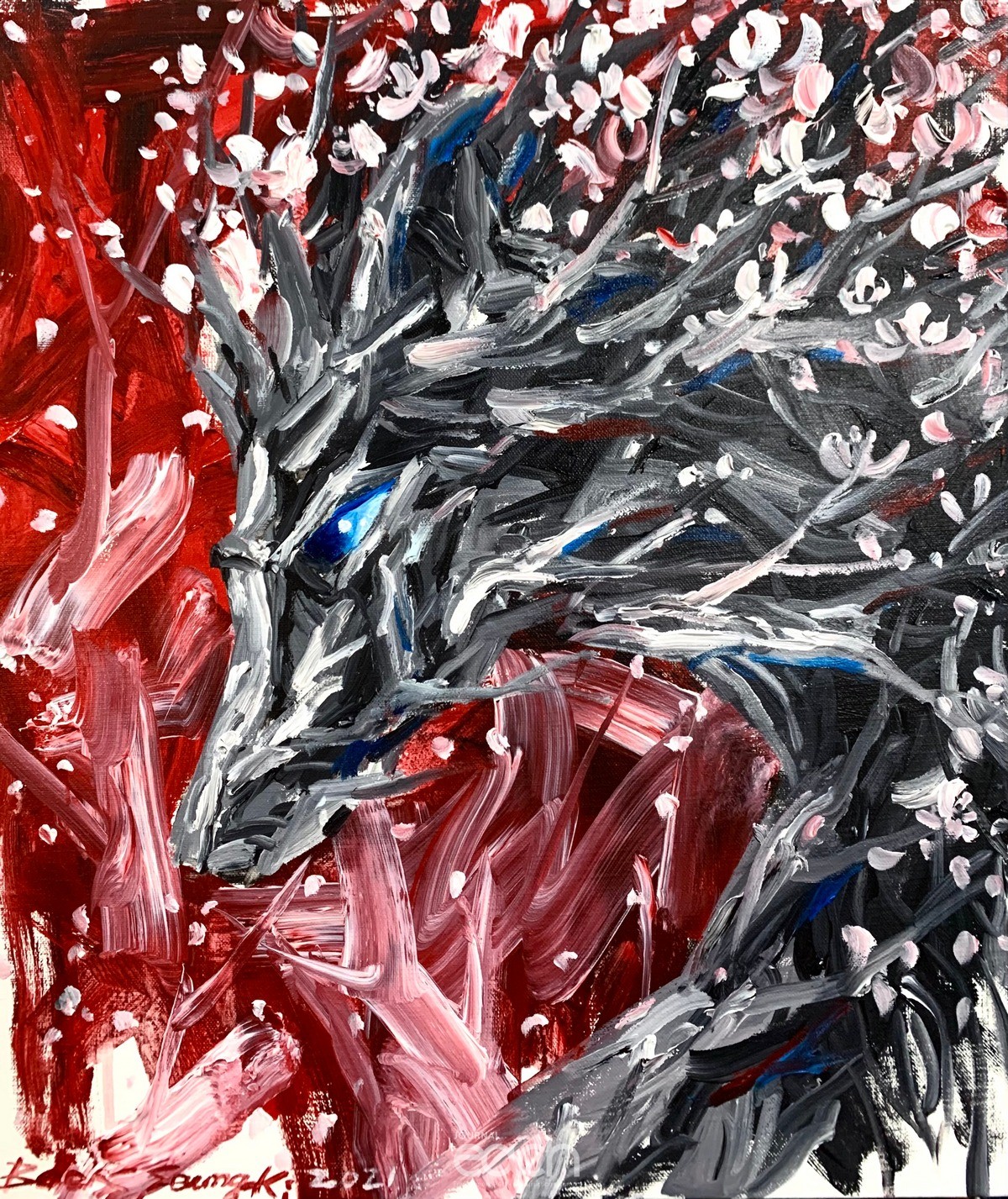 붉은슾속에 꽃은피고-20호(53x65cm)2021