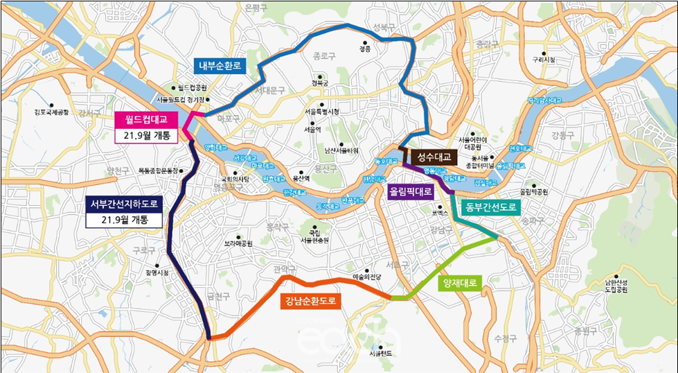 서울순환형 간선도로망 현황도(자료제공 : 서울특별시)