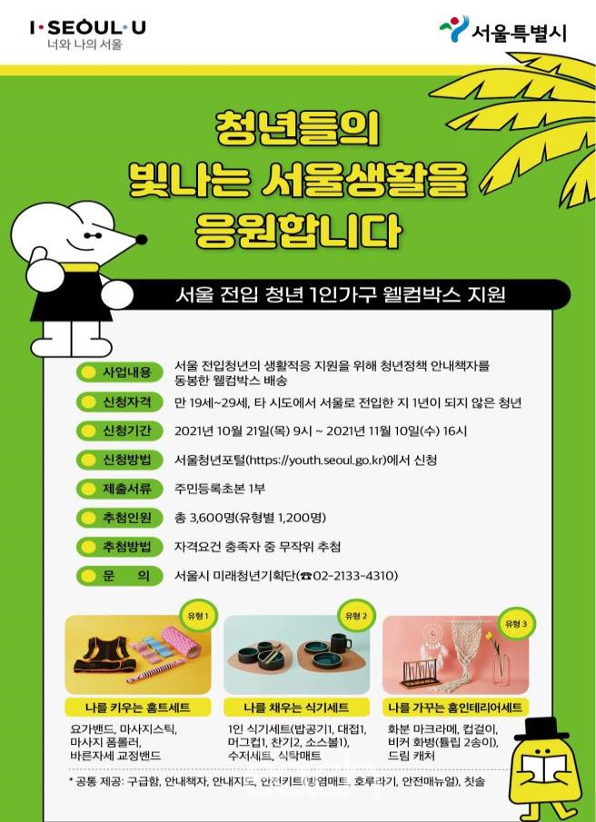 서울 전입 청년 1인가구 웰컴박스 지원 사업 홍보 포스터 (자료제공 : 서울특별시)