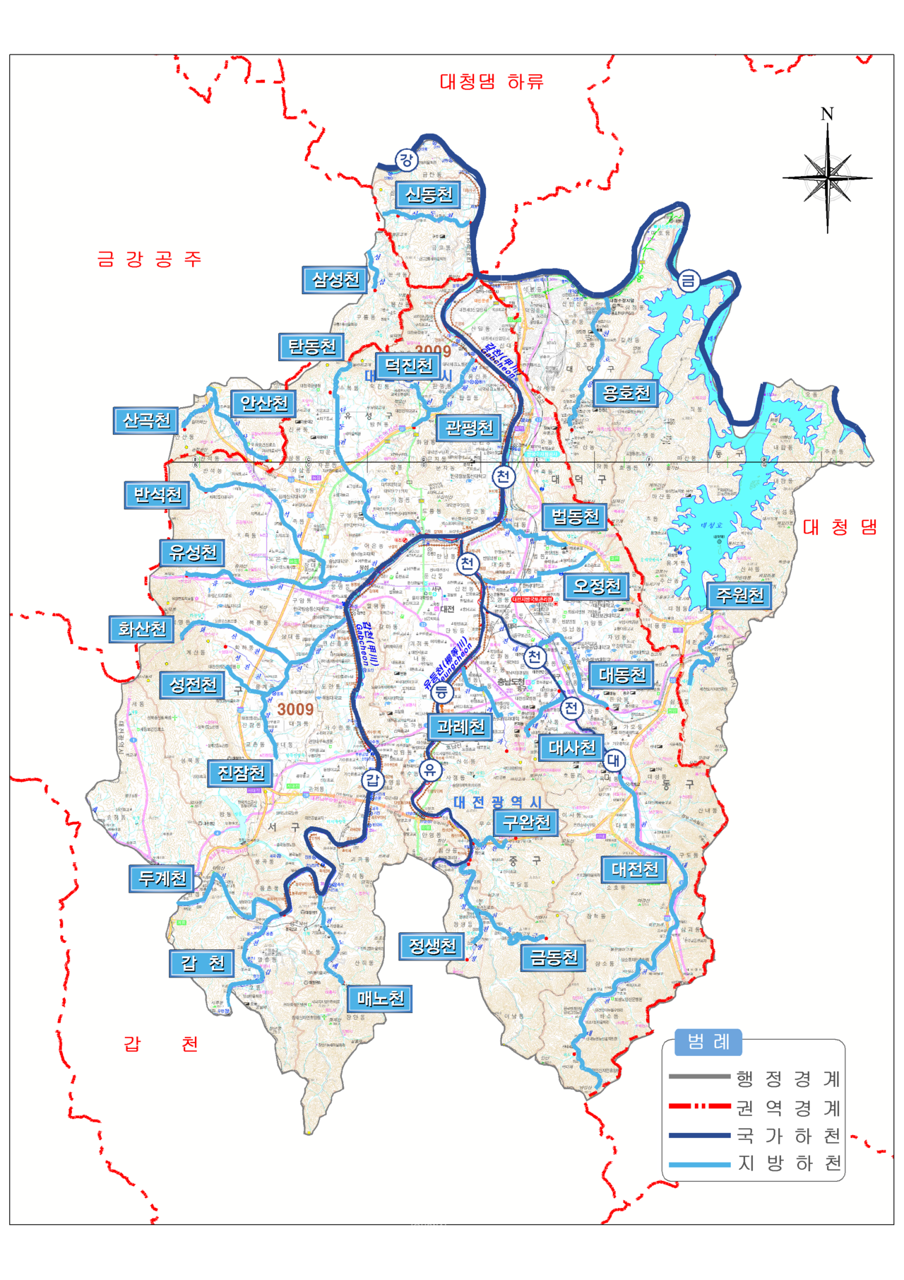 대전시 지방하천 위치도 (자료제공 : 대전광역시)