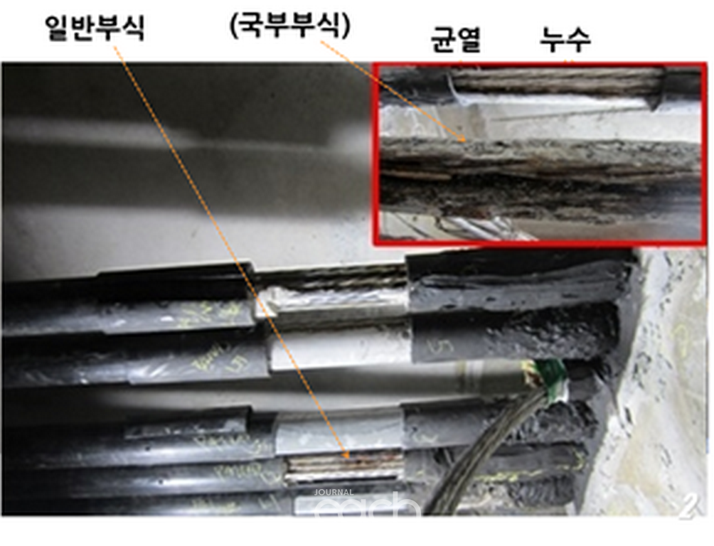 그림 4. 2016년 2월 발생한 PSC박스거더교량의 텐던 파단면과 발견된 손상형태