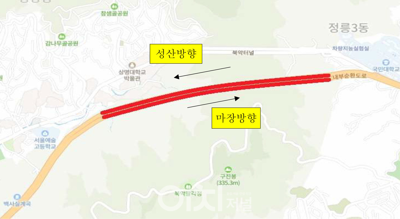 내부순환로 정릉터널 위치도 (자료제공 : 서울시설공단)