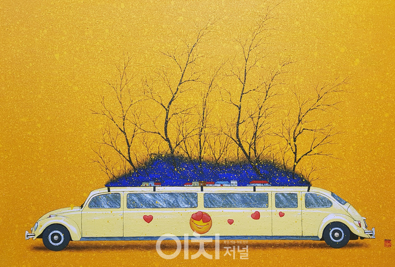 작 품 명: 꿈을담다 (행복한 자동차) 크 기: 63×91 재 료: Mixed Media 제작연도: 2021
