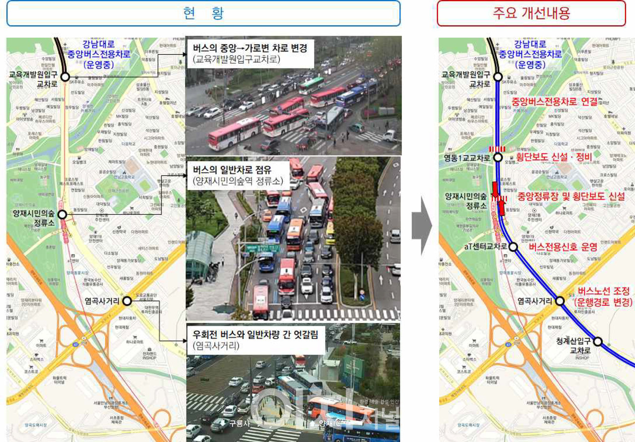2구간(영동1교~청계산입구교차로, 2023년 시행) 주요 사업내용 (자료제공 : 서울시)