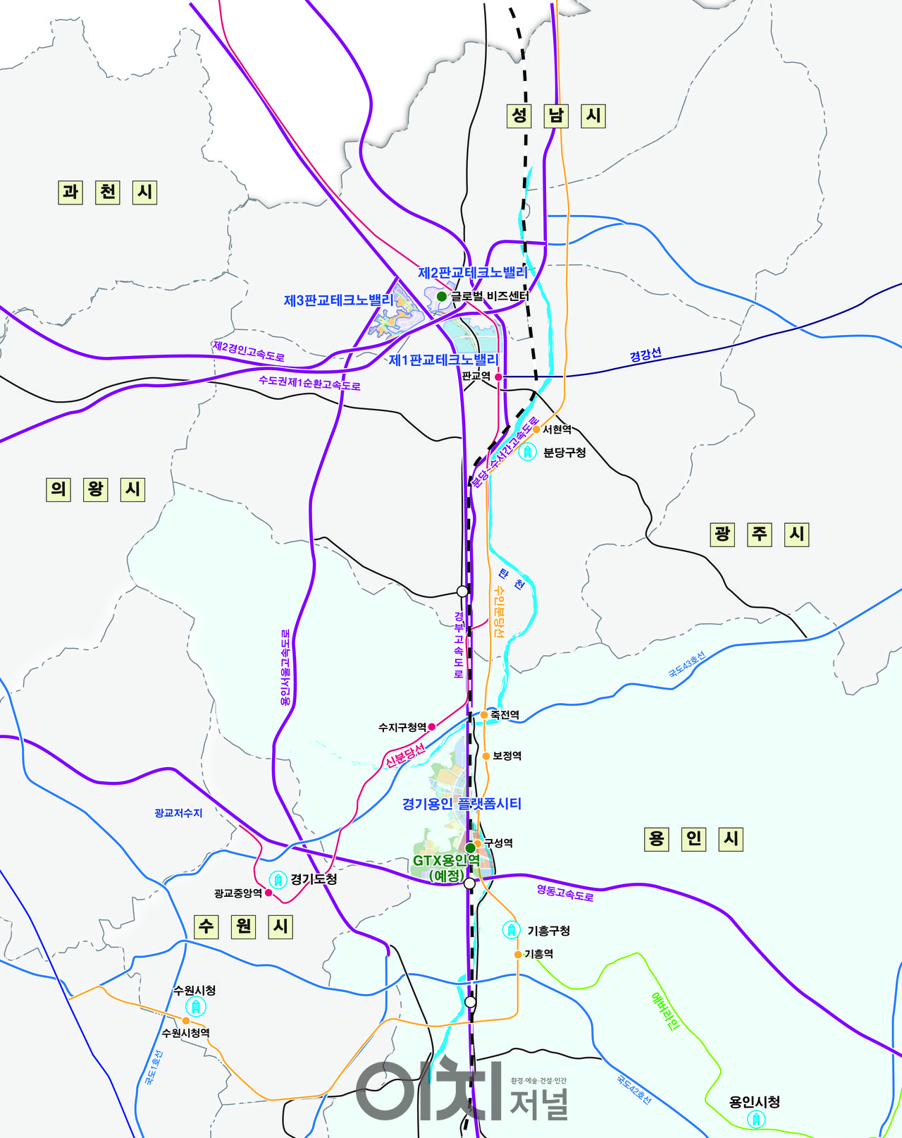 위치도(제3판교TV， 경기용인플랫폼시티， 글로벌비즈센터) (자료제공 : 경기도)