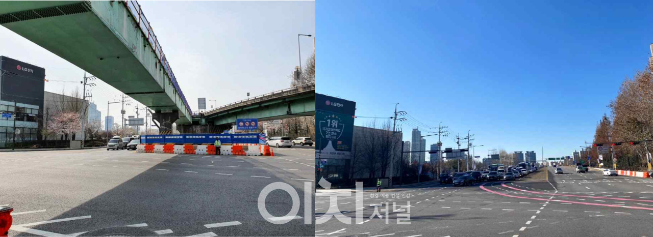 선유고가 철거 전, 후 전경 (왼쪽부터 철거 전, 후) (자료제공 : 서울시)