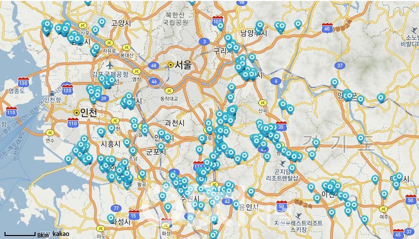반려동물 의료 및 복지시설 위치도 (자료제공 : 경기도)