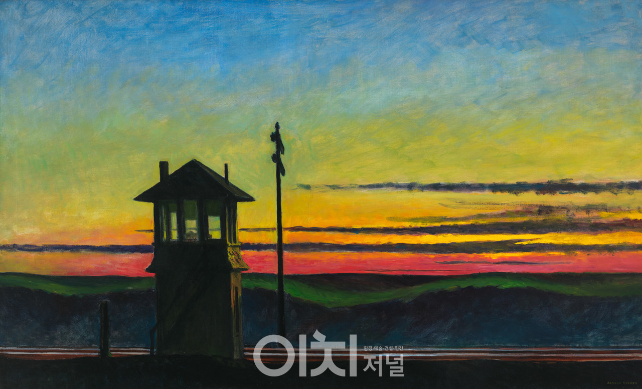에드워드 호퍼, 〈철길의 석양〉, 1929. 캔버스에 유채, 74.5 × 122.2 cm