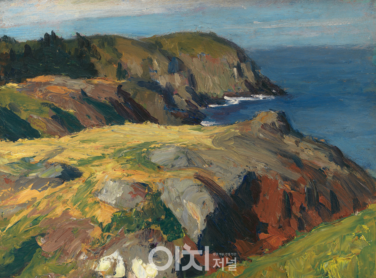 에드워드 호퍼, 〈블랙헤드, 몬헤건〉, 1916–19. 나무에 유채, 24.1 × 33 cm