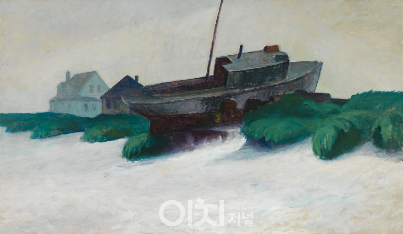 에드워드 호퍼, 〈안개 속의 메인〉, 1926–29. 캔버스에 유채, 88.9 × 151.3 cm