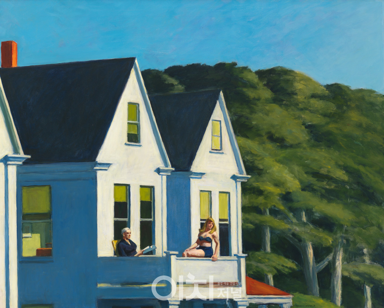 에드워드 호퍼, 〈이층에 내리는 햇빛〉, 1960. 캔버스에 유채, 102.1 × 127.3 cm