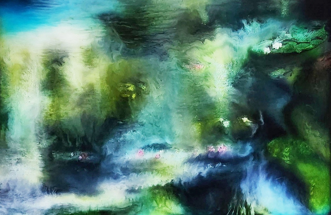 호수 위의 연꽃 900×550 아크릴 위에 투명레진 2024