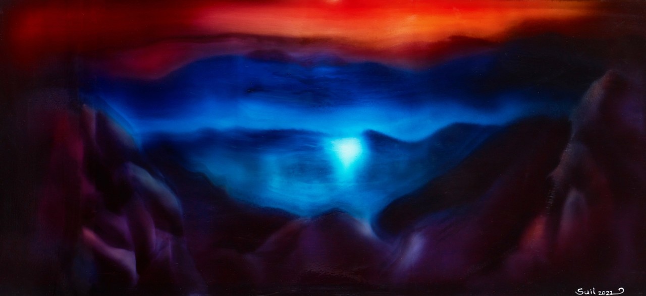 여명의 침묵 1200×560 아크릴 위에 레진채색 2023