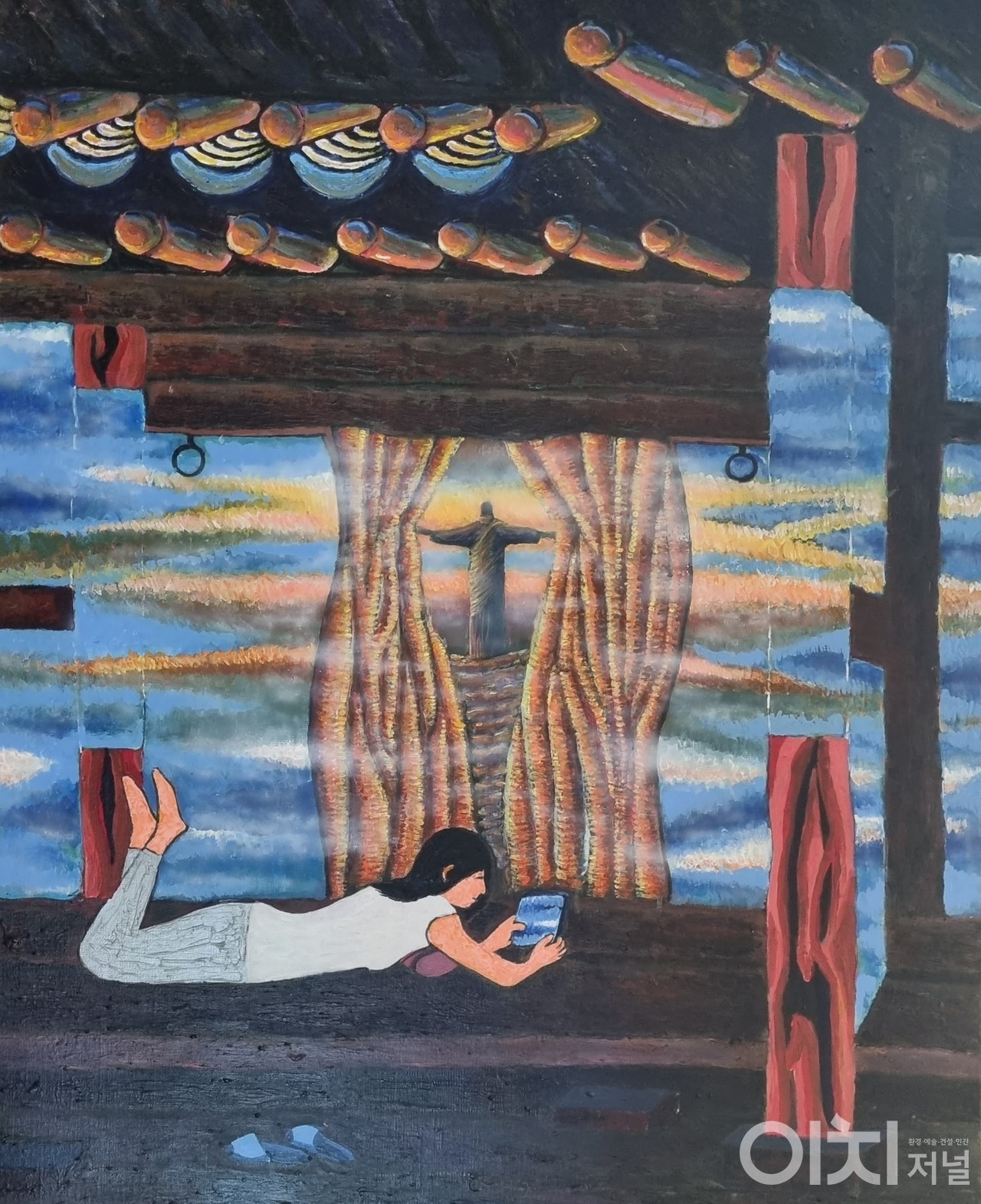 춤추는 한옥 91×73cm Acrylic on canvas, 송강 작