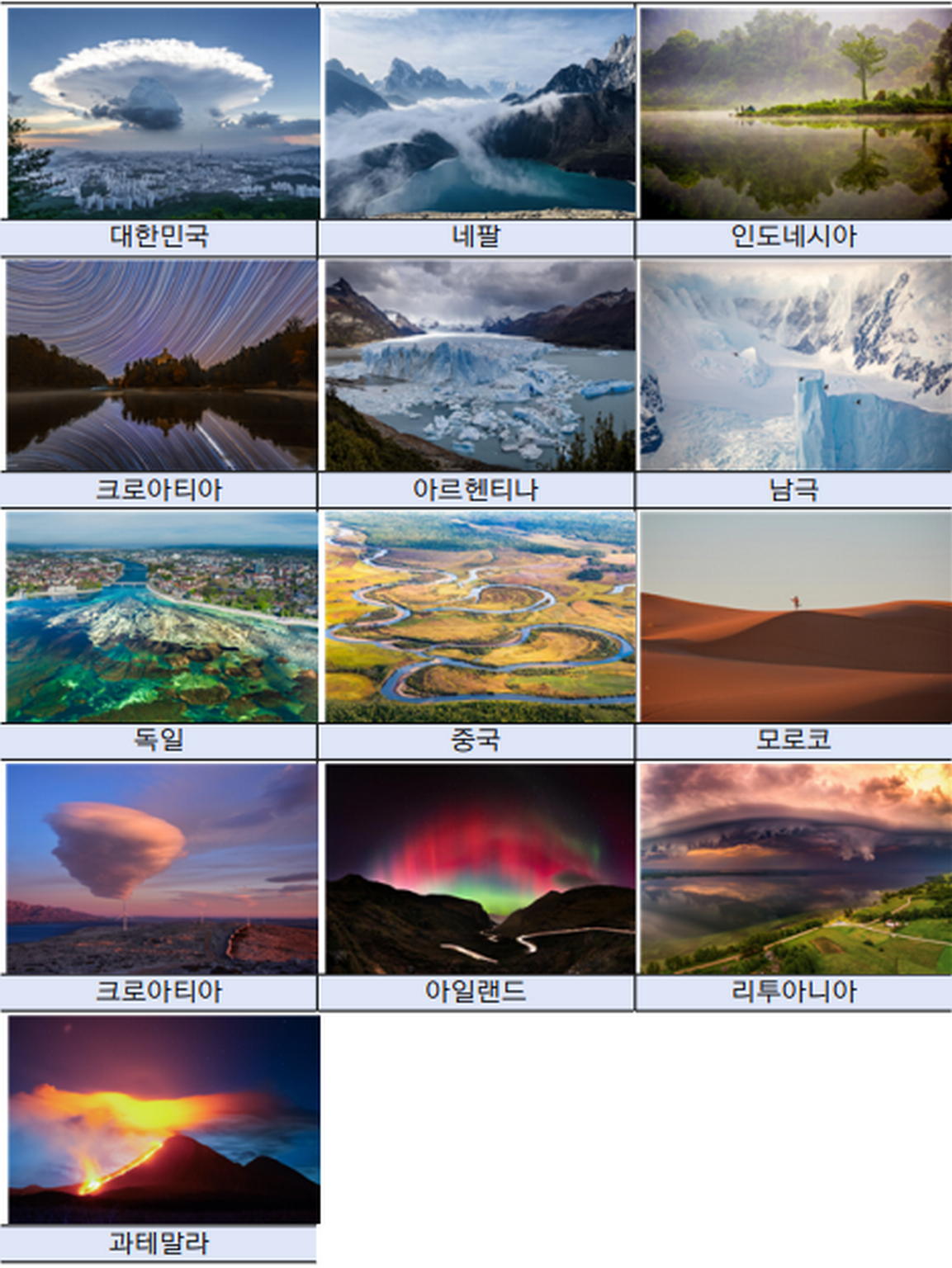세계기상기구 2026년 달력 사진 공모전 선정작(13점)