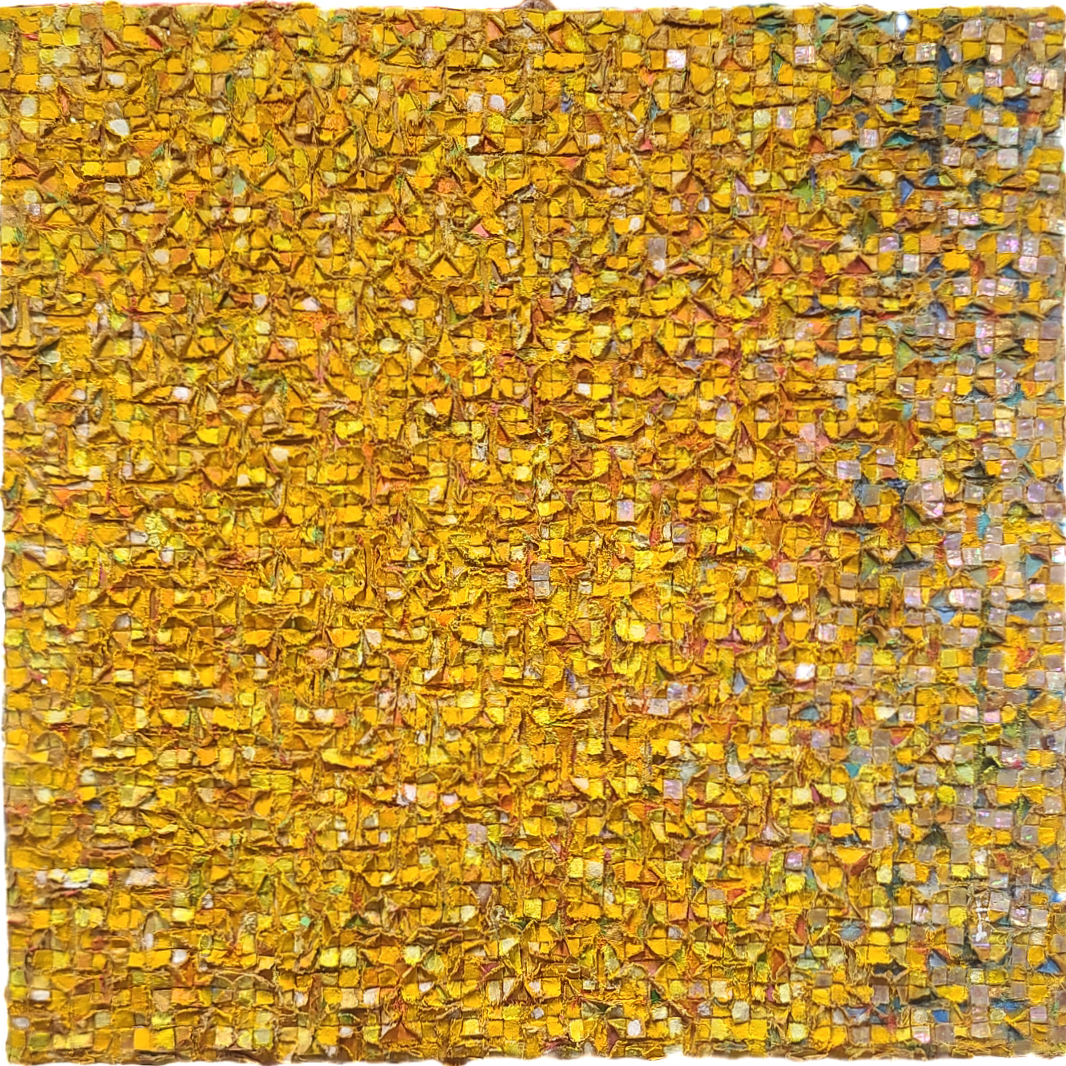 Gold sparkle of fiora 51×51×6cm  mixed media Oil on fabric 2024